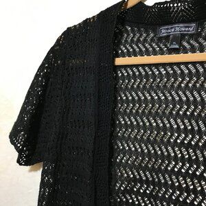 Jessica Howard * Crochet Black Knit Cardigan Crop Sweater Jacket XL X-Large EUC